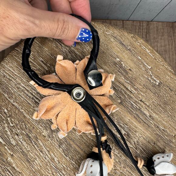 White Dahlia Leather Flower Purse Charm Genuine Leather White Flower Bag Charm - Picture 9 of 9